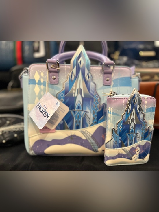 Disney Handbags - Disney Frozen Castle Print Lavender and Blue Satchel with Matching Wallet